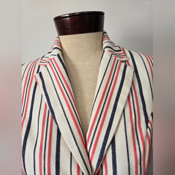 KATHERINE BARCLAY Striped Cotton Women's Blazer -White With Pink And Navy.  XS - Picture 5 of 15